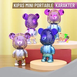 {DS} Kipas Angin Beruang Mini Portable Karakter Gradasi Warna Model Tedy Bear