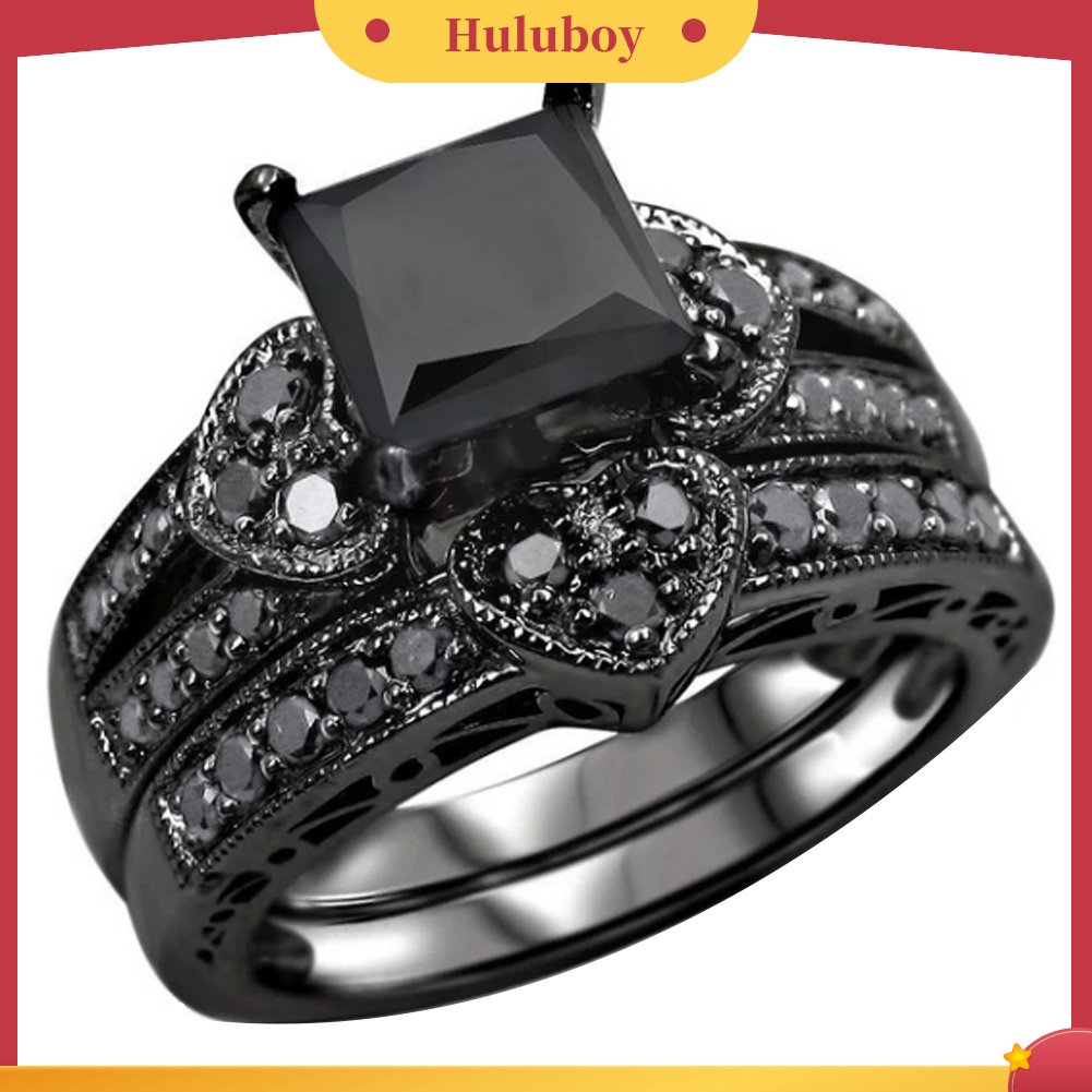 Hu Hu Hu Hu Hu Alat Bantu Pasang Kacamata♡ 2pcs / Set Cincin Wanita Bentuk Kotak Hias Cubic Zircon Untuk Pesta