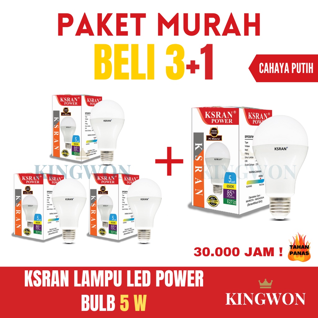 KSRAN Lampu LED 5 watt POWER - (PAKET BELI 3 GRATIS 1)