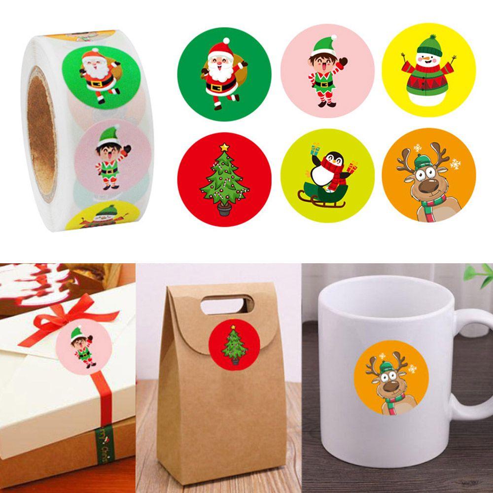 R-flower 500Pcs/Roll Stiker Natal Perlengkapan Pesta Sealing Merry Christmas Handmade Sticker