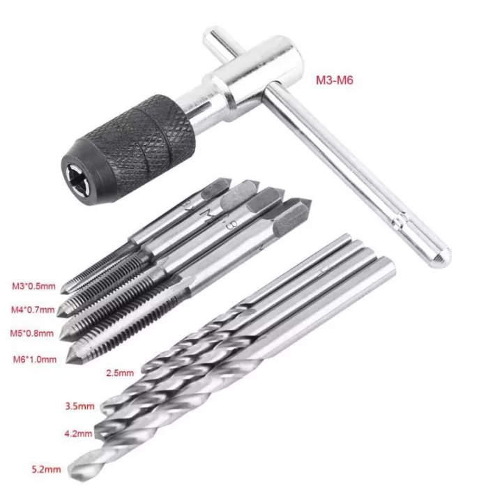 Mata Bor Tap Die Set 9 Pcs - Pembuat Ulir Sekrup dengan Tap Wrench Original