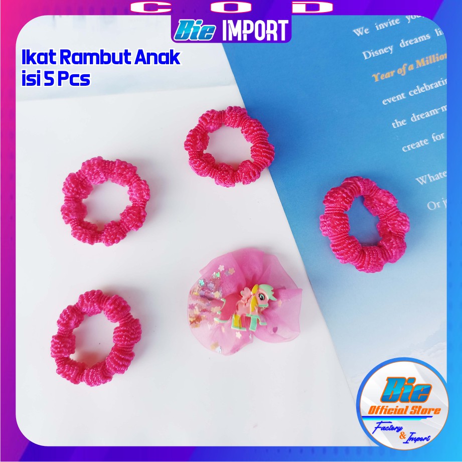 isi 5 Pcs Ikat Rambut Anak Korea Karakter Tiktop + Ikat Rambut Impor