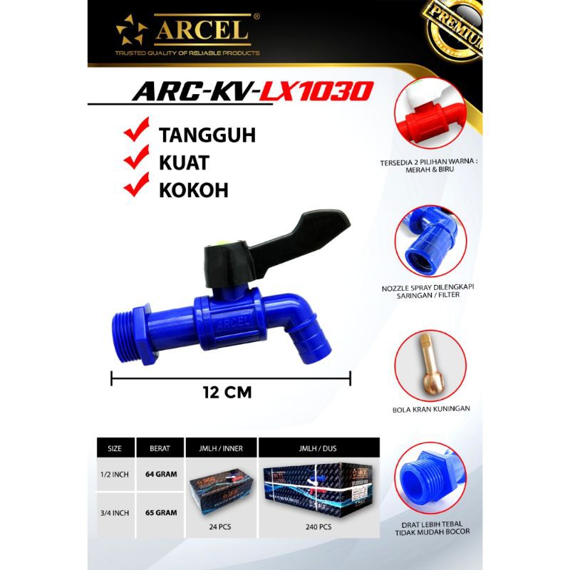 Kran Tembok PVC Arcel 3/4&quot; Body Panjang Bola As Kuningan / Keran Air