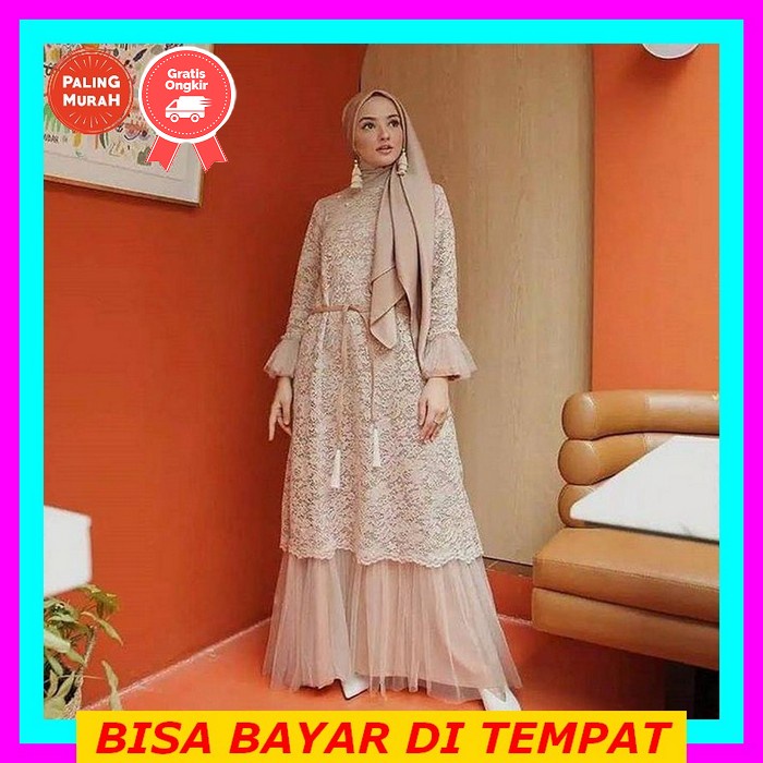 Dress Polos Panjang Fashion Muslim Kondangan Kekinian Baju Busana Muslim Dress Muslimah Remaja Gamis