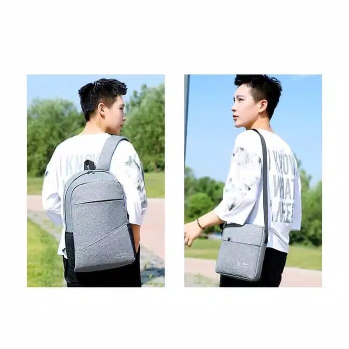2in1 Backpack Laptop USB Port + Tas Selempang Joy Start - BP04