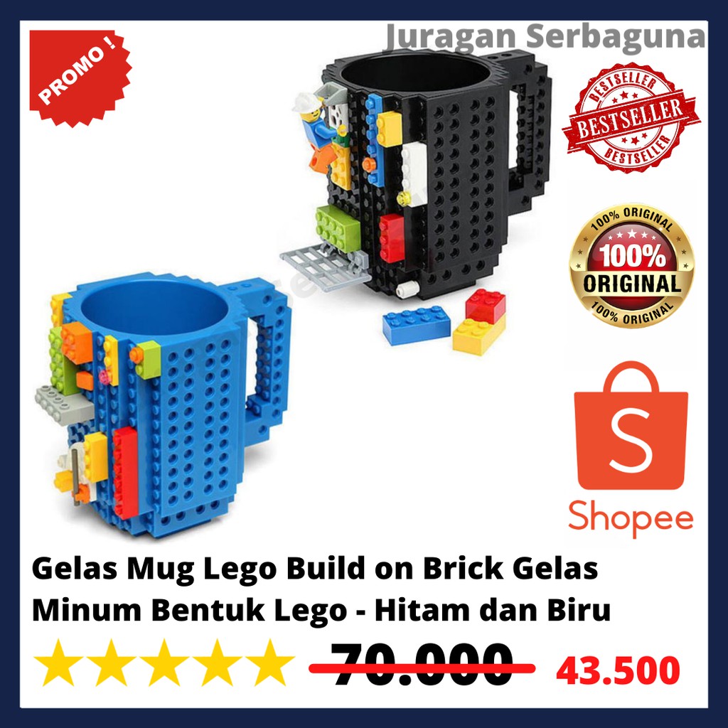 Gelas Mug Lego Build on Brick Gelas Minum Bentuk Lego - Hitam Original - Hitam