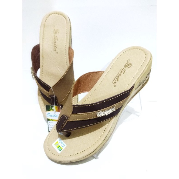 sandal wanita wedges jepit hak 5cm dua warna terbaru saila