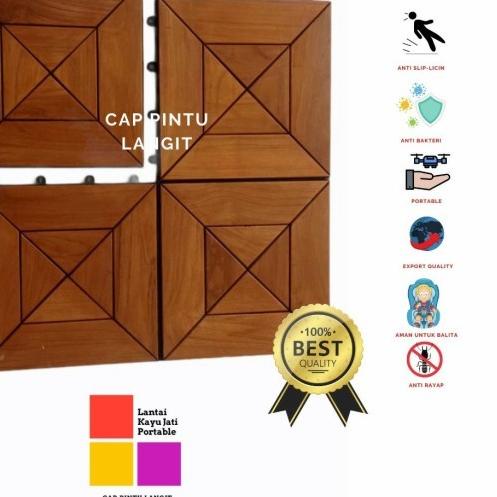 ✺ Decking tile Lantai kayu jati Bongkar Pasang MOTIF DIAMOND Runnen Deck - percy natural ❁