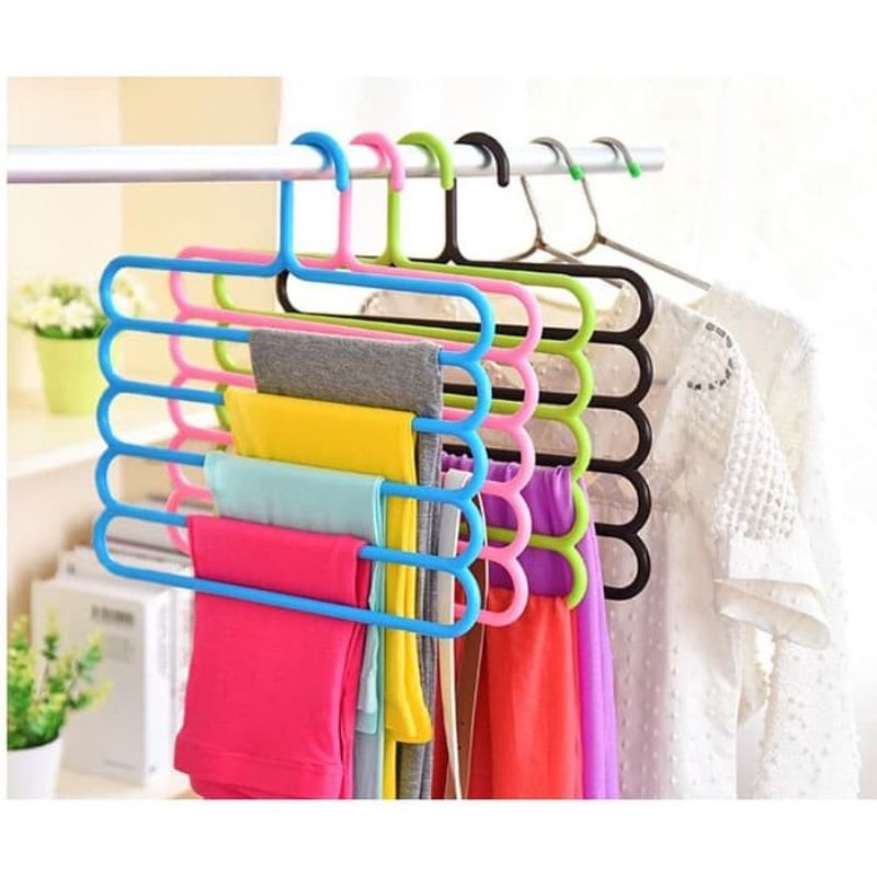 Hanger Baju 5 tingkat Jilbab HEMAT RUANG 5 in1 Gantungan Multifungsi Hanger Handuk celana baju anak Pakaian celana jaket scraft