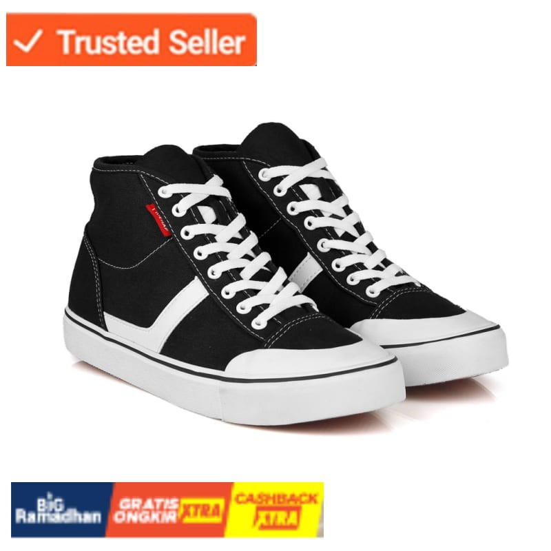 SNEAKERS COWOK HITAM BIRU MISTY  LIVEHAF - Canva High Sneakers Black-White