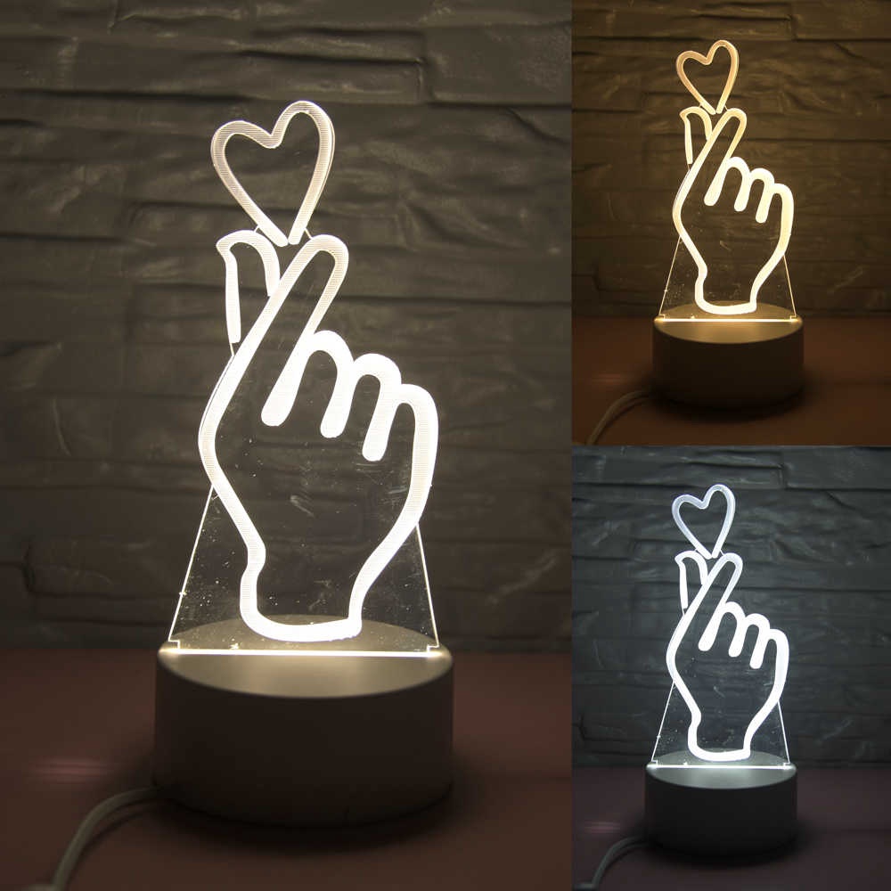 Lampu Tidur 3D Transparan Akrilik 3 Warna Tema Love Non Pack