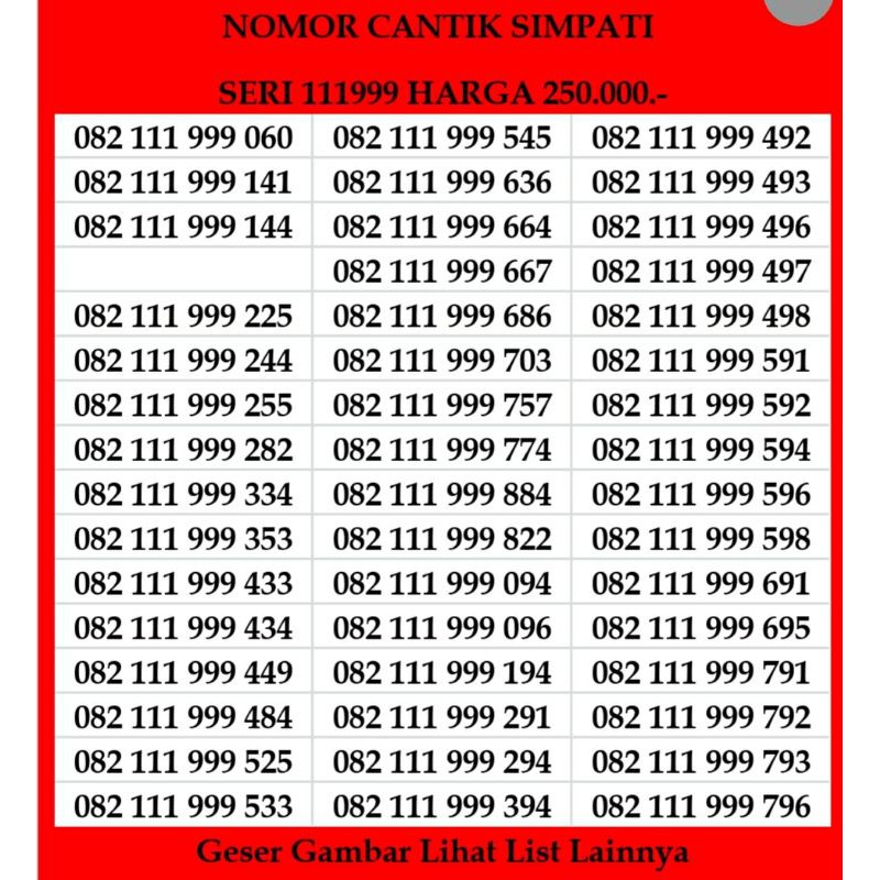 Nomor Cantik Simpati 4G LTE 12 Digit Kartu Perdana
