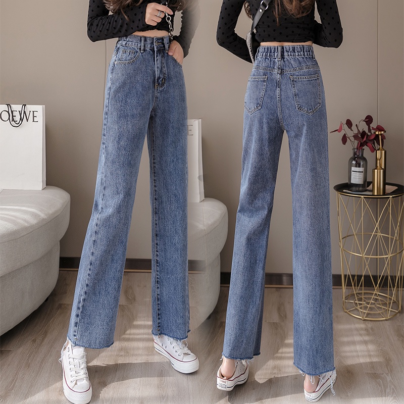 Korea Highwaist Lurus Kasual Jeans Wanita Fashionable -- 9/10 Celana