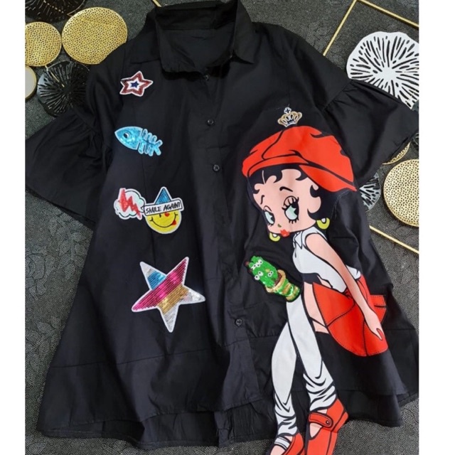 KEMEJA TUNIK BETTY BOOP BLINK HITAM