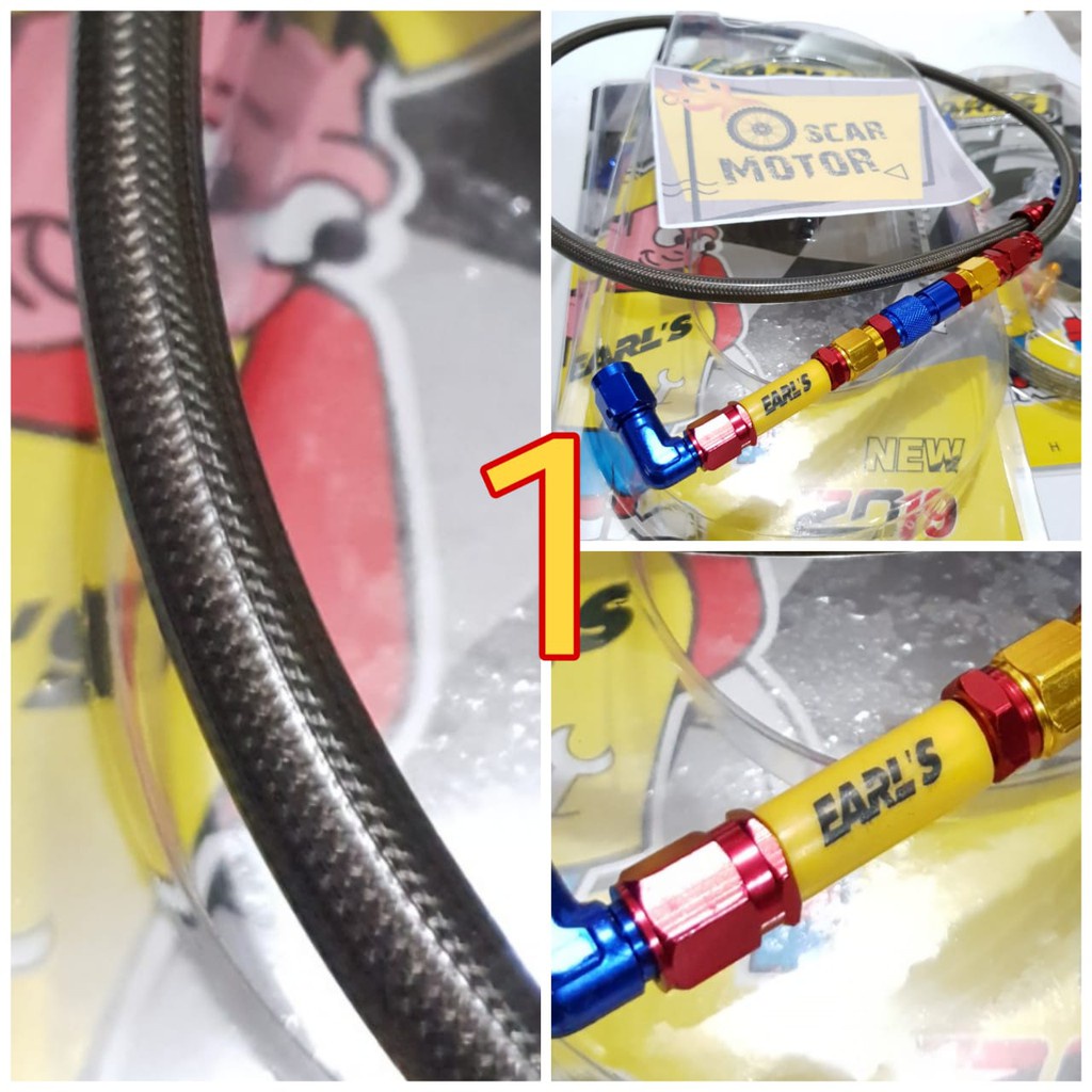 KABEL SELANG REM DEPAN VARIASI SERAT ORI EARLS UNIVERSAL MODEL PSI KARBON CNC 90 95 CM motor