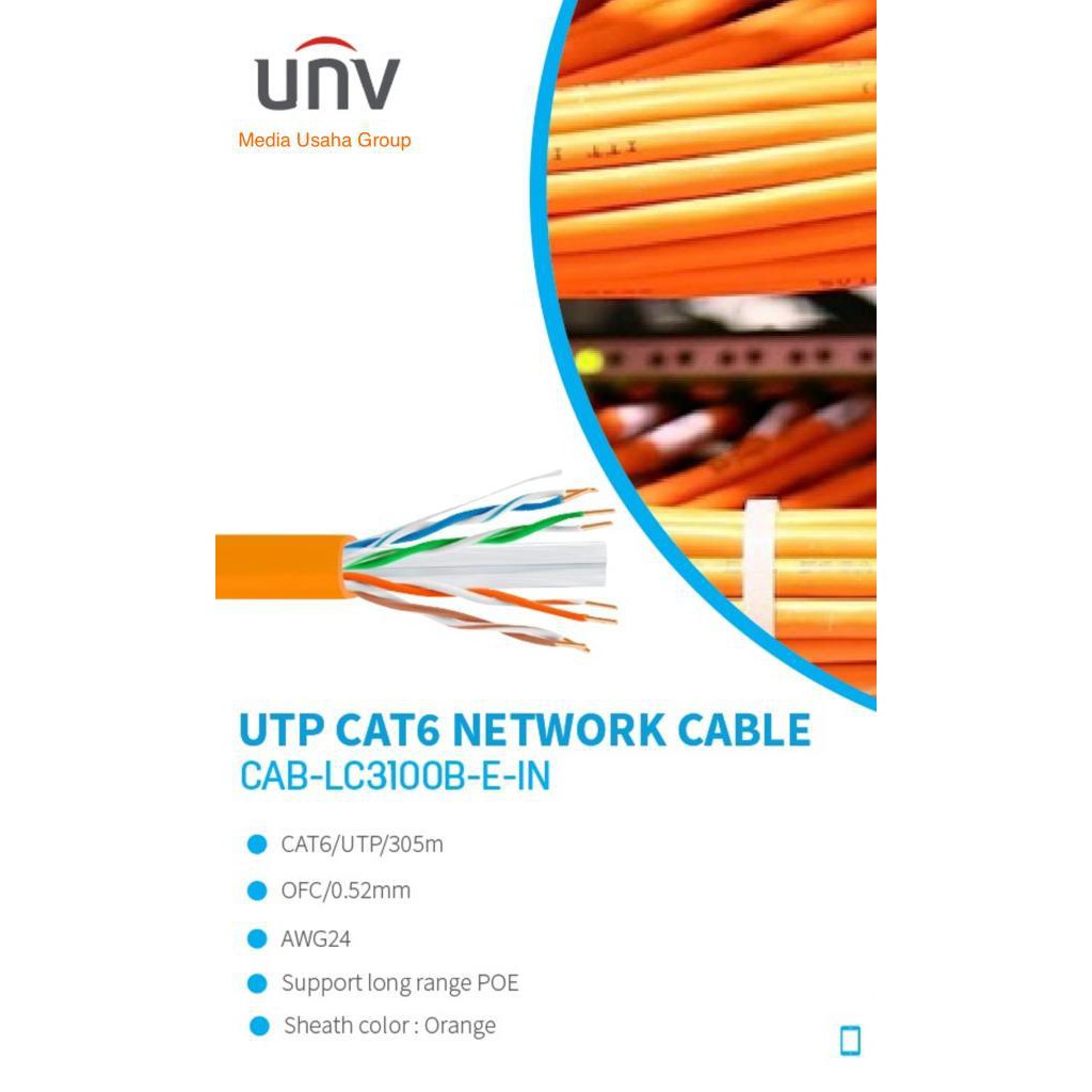 UNV Cable LAN UTP Cat-6 ( CAB-LC3100B-E-IN ) Orange 1 Roll ( 305m )