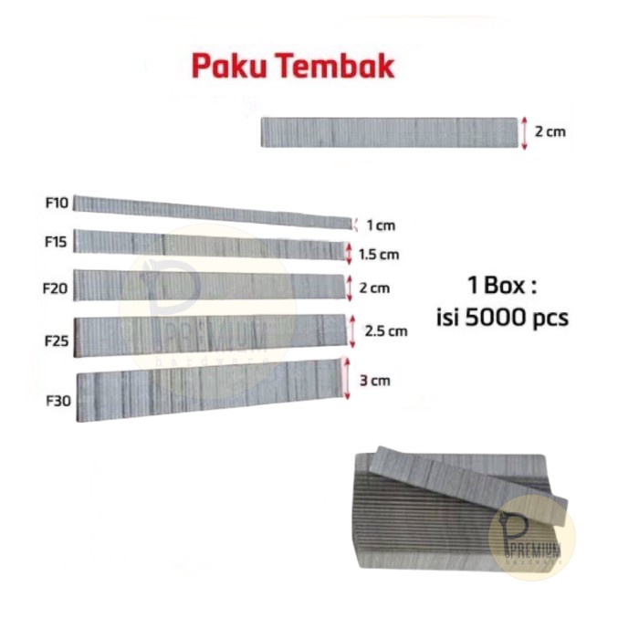 

ISI PAKU TEMBAK F20 F25 F30 REFILL BRAD NILER AIR NAILER PAKU TEMBAK - 20 MM