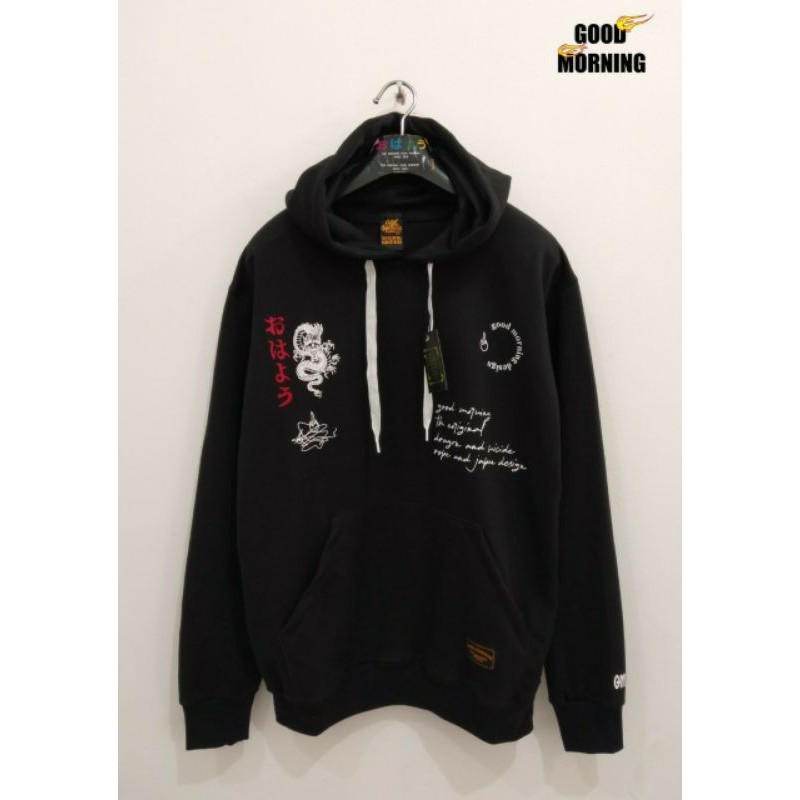 GOOD MORNING SWEATER HOODIE Sweater cewek cowok Sweatshirt black with white word art seri GM1075