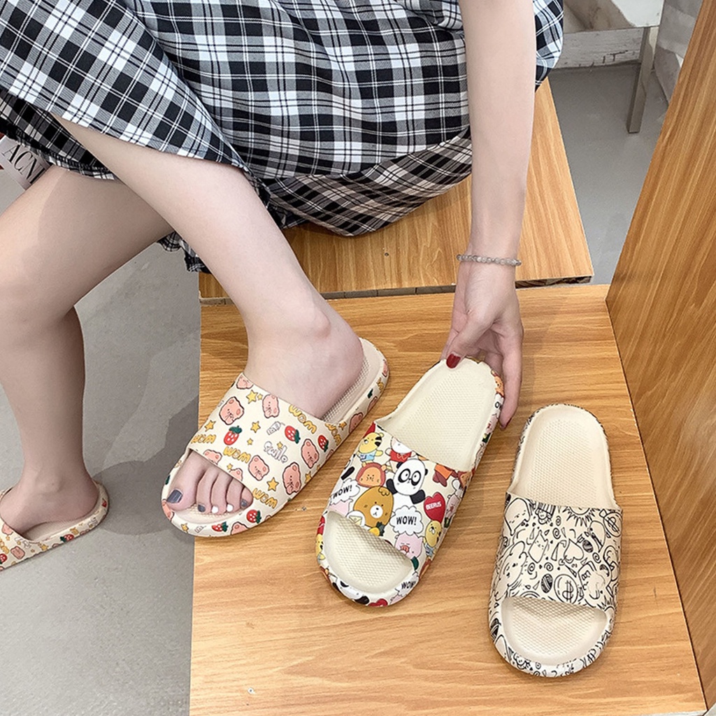 ☀ACCBAYI☀ SF02 Sandal Slop Motif Panda / Sandal Slop Motif lOVE /  Sandal Fashion Wanita / Sandal Lucu & Imut / Slip Sandal Cewek Sandal Import-2