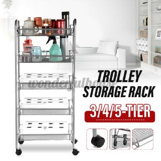 Costway 3 4 5 Tier Storage Rack Trolley Cart Home Kitchen Organizer Utility Baskets Black Shopee Indonesia