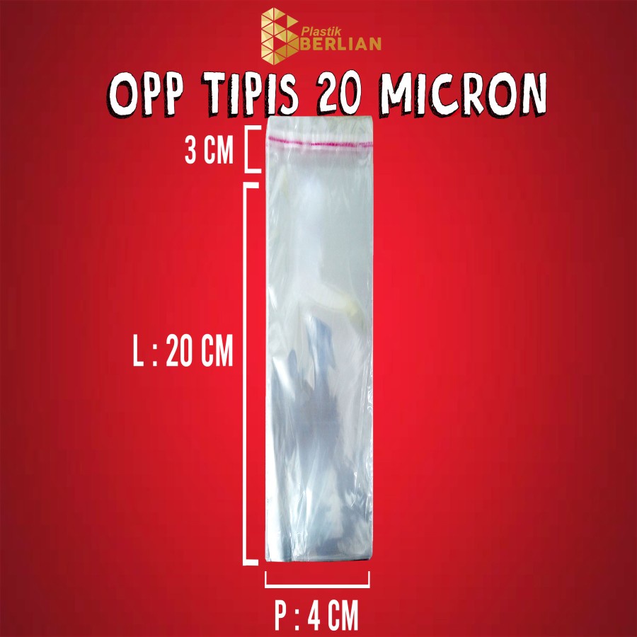 

4 x 20 cm Plastik OPP TIPIS (100 lbr) (lem/seal)