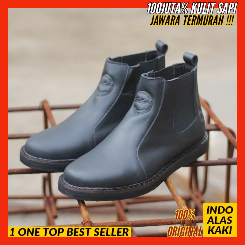 BRADLEYS ELAGOS BLACK - Sepatu Boots Chelsea Pria Kulit Asli Formal Kasual Boot Pantopel Tanpa Tali