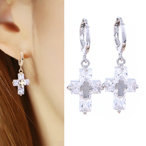 Hu Hu Hu Hu Hu Alat Bantu Pasang Kacamata♡ Anting Bulat Gantung Desain Salib Hias Cubic Zirconia Gaya Mewah Untuk Wanita