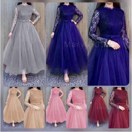 MAXY MARYROSE FASHION PAKAIAN WANITA DRESS GAMIS MAXI BRUKAT LAPIS FURING / DRESS PESTA SERAGAM NIKA