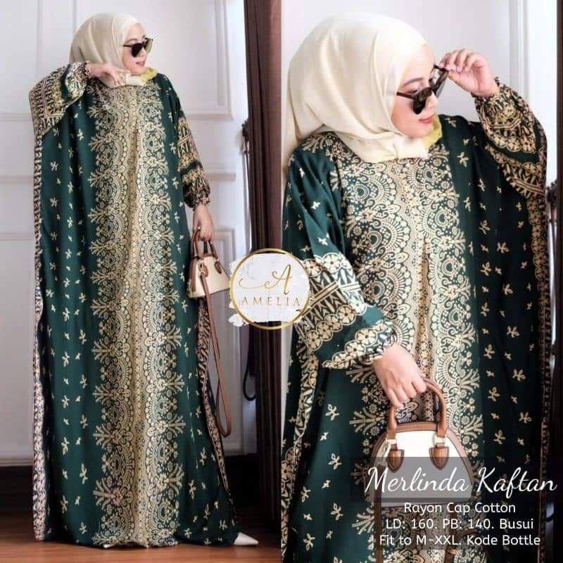 Merlinda Kaftan Wanita Rayon Batik Premium Gamis Jumbo Kekinian Dress Bigsize LD 160 cm