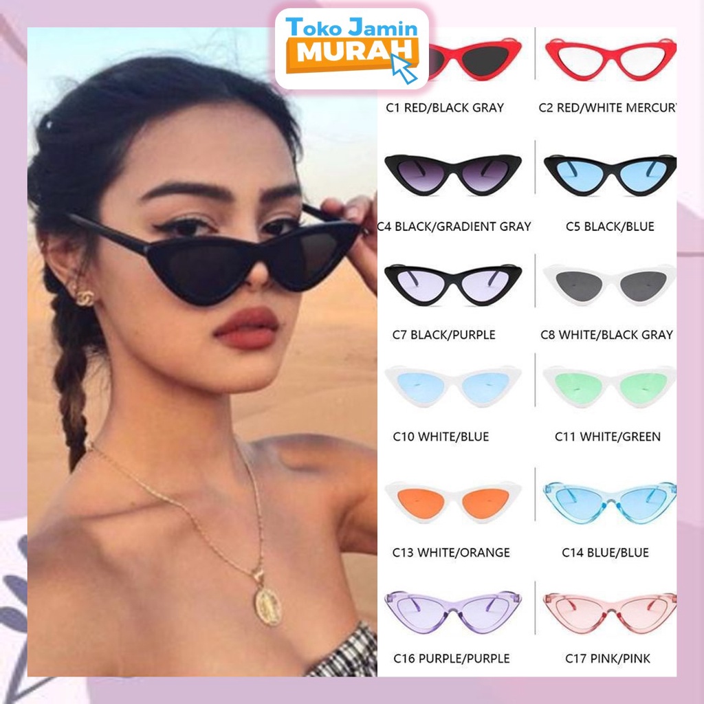 TJM VZ027 Kacamata Segitiga Kacamata Korean Hitam Ulzzang Triangle Vintage Cat Eye Sunglasse