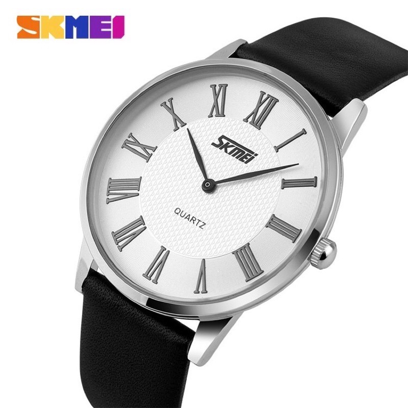 SKMEI 9092 ORIGINAL Jam Tangan Pria tai kulit hitam dalam putih