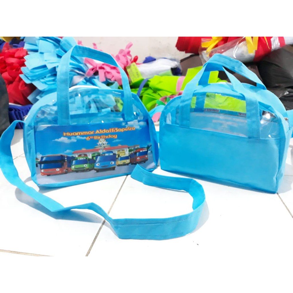 tas ultah resleting tayo tas mika busur tas pvc bag tayo goodie bag tayo-tas