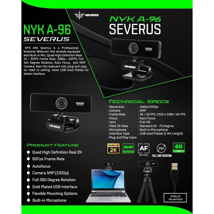 B_  NYK Nemesis A96 Severus QHD Webcam With 60FPS 2K 5MP