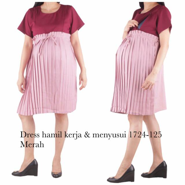 Baju hamil dress hamil kerja dan menyusui 1724 merah