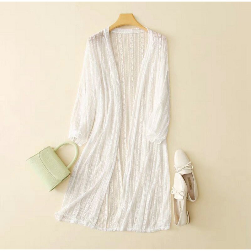 [ BISA COD ]  KARDIGAN BRUKAT MOTIF BUNGA / LONG CARDI OUTER BROKAT IMPORT / OUTER LACE PAKAIAN ATAS