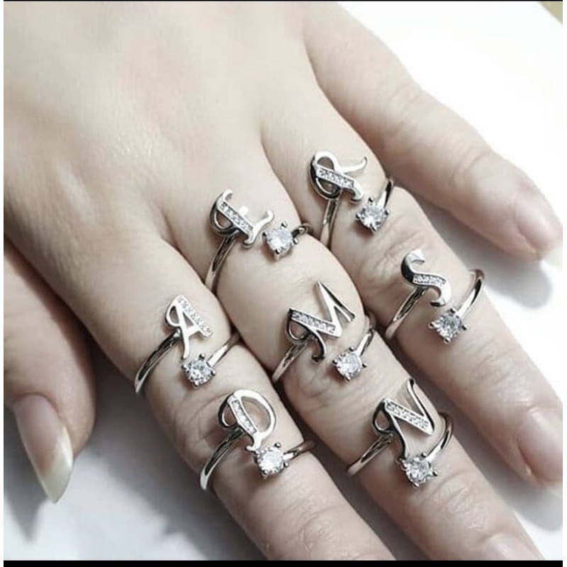 Cincin huruf cincin inisial cincin wanita cincin perak 925 lapis emas putih