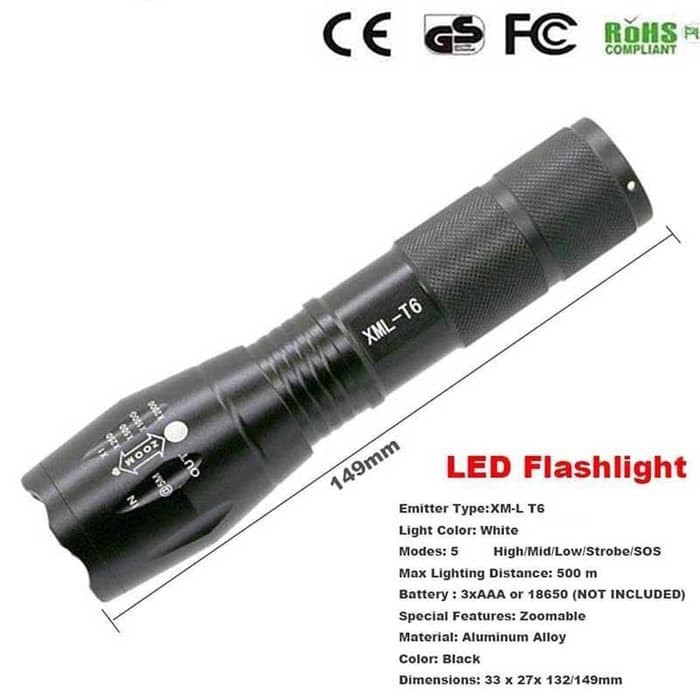 Senter Outdoor LED Cree E17 S Mini Zoom 3800 Lumens Taffware Tahan Air Waterproff XM-L T6 Tactical