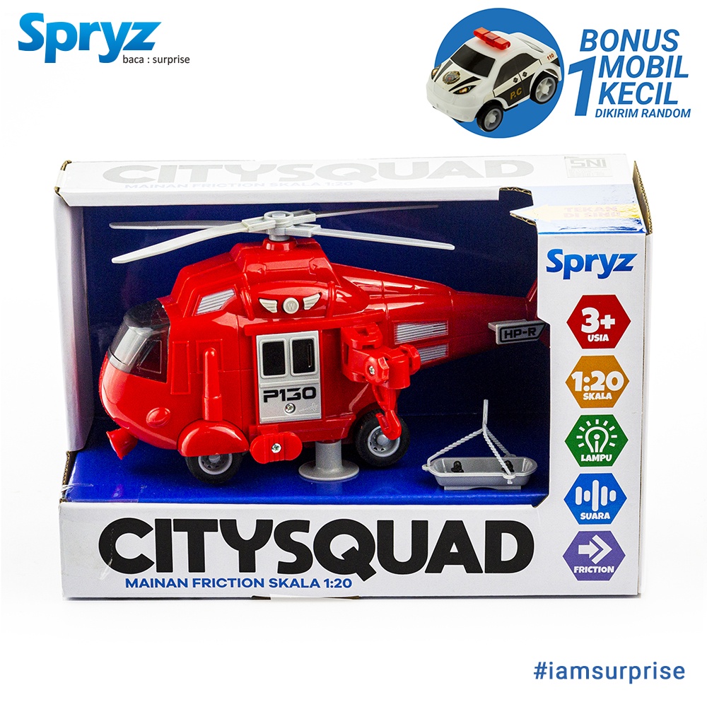 Spryz Citysquad Mainan Helikopter 1:20 dengan Mesin Friction, Lampu &amp; Suara