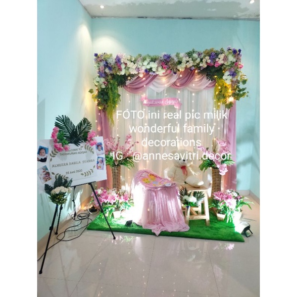 Sewa dekorasi backdrop aqiqah nuansa pink size 2,2 meter