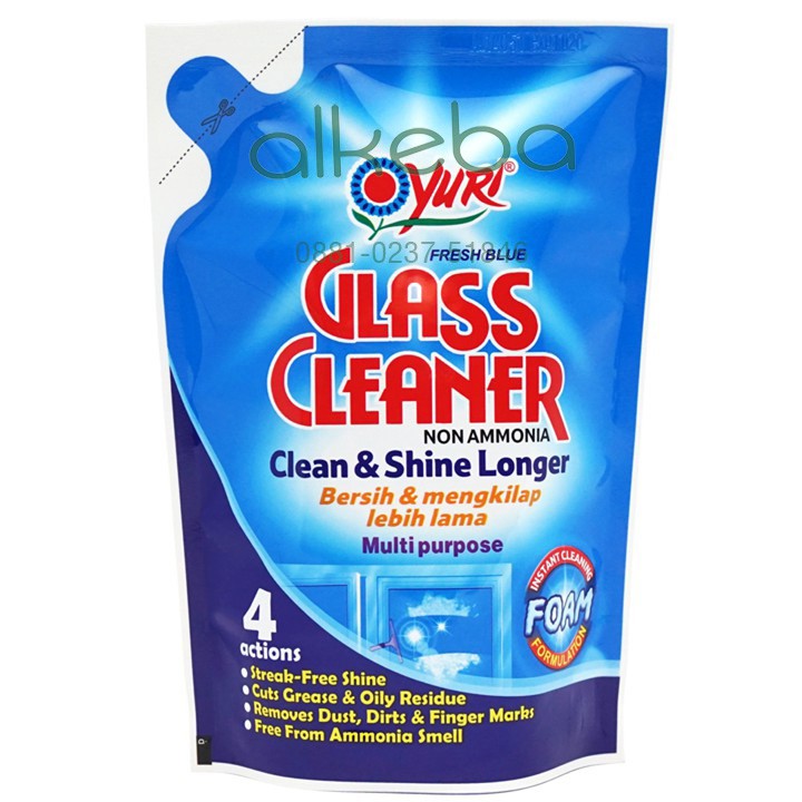 Yuri glass cleaner 410 ml fresh blue biru cairan pembersih kaca refill