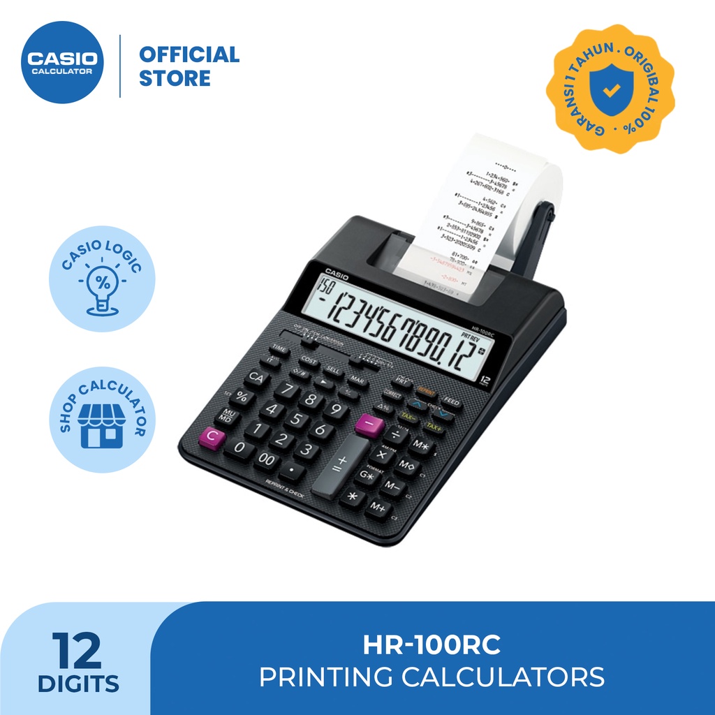

CASIO KALKULATOR HR-100RC - Hitam - Kalkulator Cetak/Kasir - 12 digit