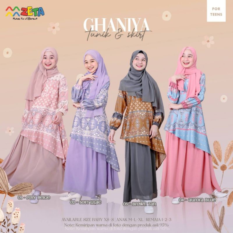 READY TUNIK ROK SET ANAK DAN REMAJA GHANIYA SERIES ORIGINAL ZETA OITFIT