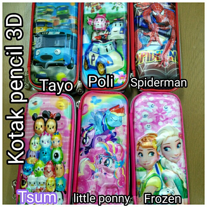 

Kotak pensil pencil case karakter 3d tayo poli Spiderman frozen ponny