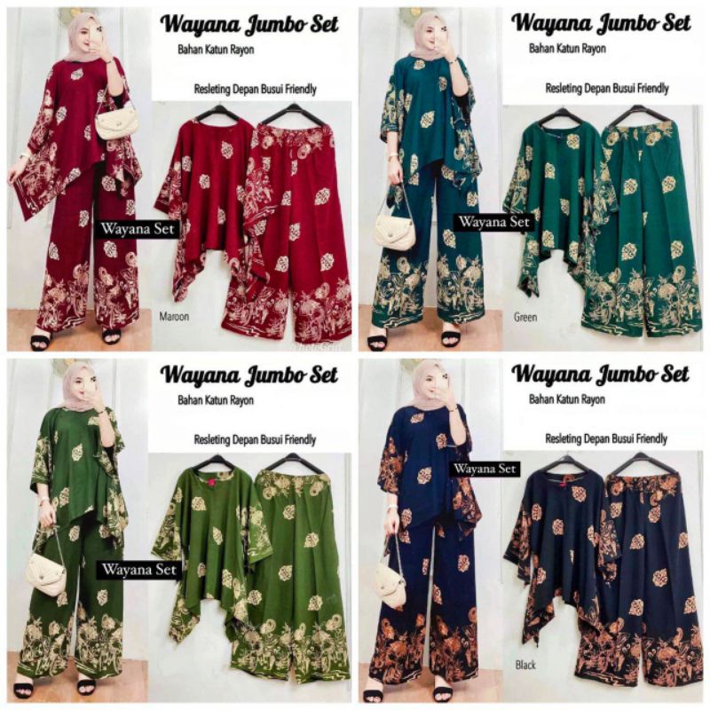 Wayana Set Jumbo - One Set Jumbo Katun Rayon Tidie Premium Busui Setelan Wanita Waka Waka Set Celana Panjang Bigsize LD 140 cm