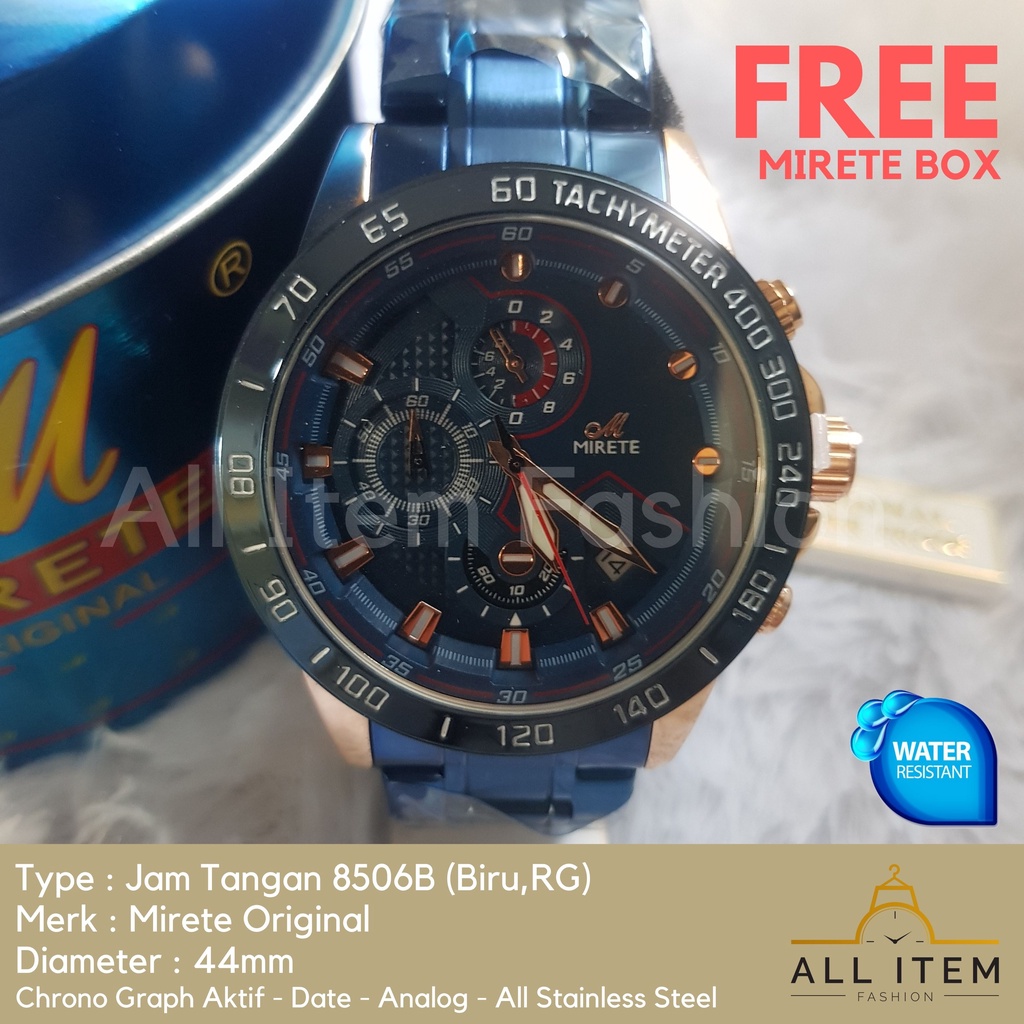 Jam Tangan Chrono Rantai MIRETE 8506B /Jam Tangan Pria Anti Air ORI / Arloji / Watches (FREE BOX)