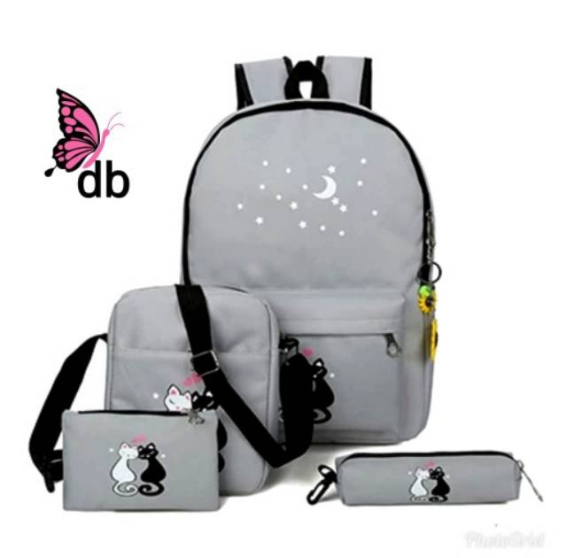 Tas Sekolah Anak Wanita Cat Bulan Bintang Set4in1