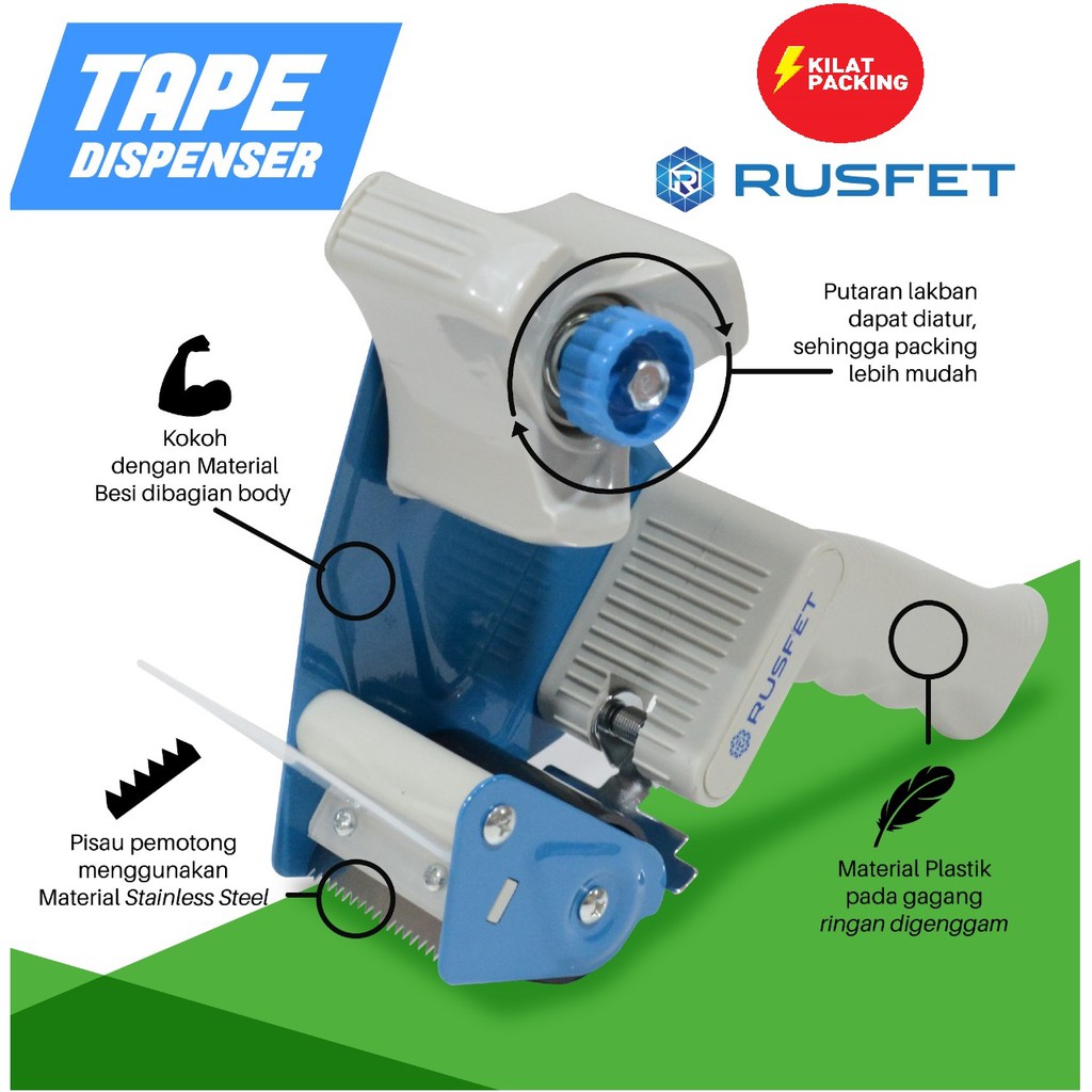 

Tape Dispenser Gagang / Alat Pemotong Lakban/ Alat Potong Lakban RUSFET