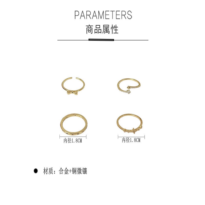 Gaya Keren mikro bertatahkan bow cincin Wanita's ins fashion pribadi pembukaan adjustable jari cinci