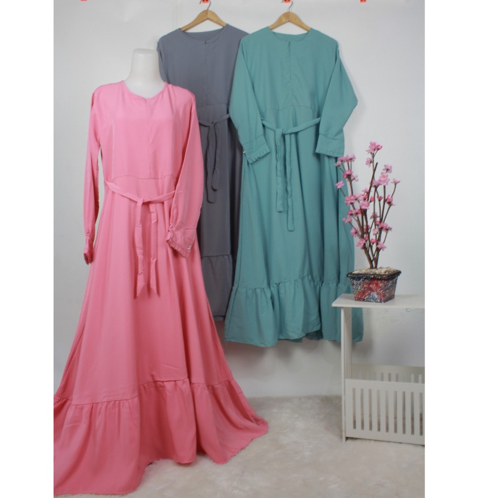 Gamis wolfis serut bawah MI syari dress umbrella polos woolpeach casual simple