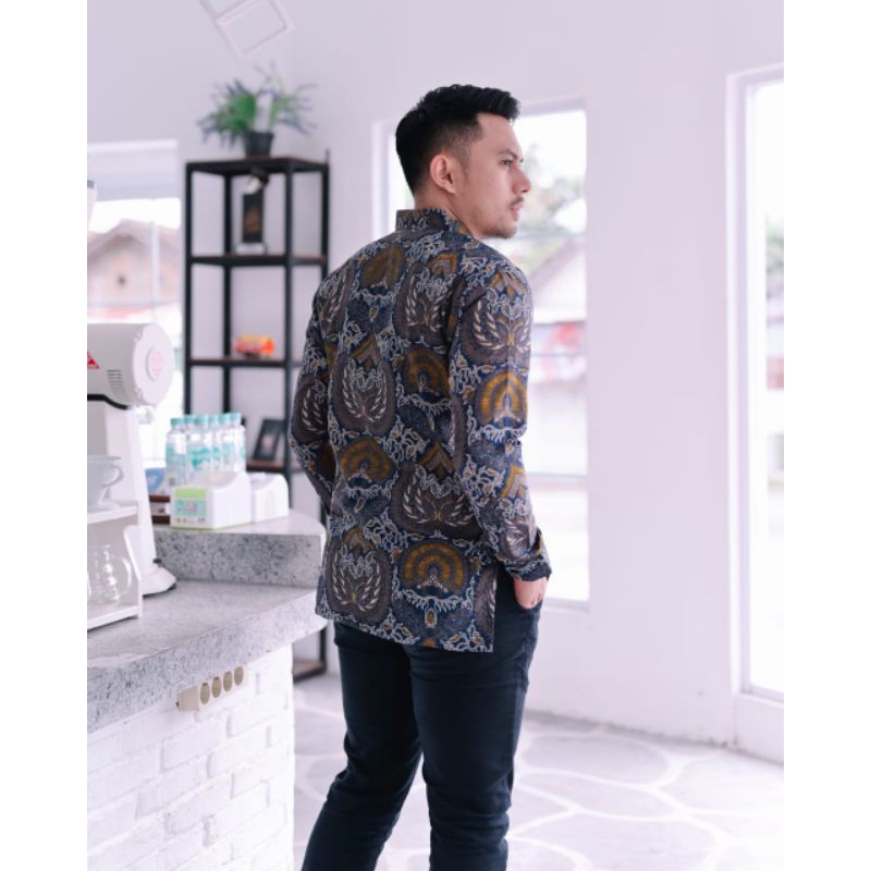 KEMEJA BATIK PREMIUM Batik lengan panjang gondrowaru navy katun halus baturaden reguler fit